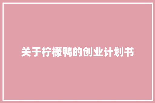 关于柠檬鸭的创业计划书