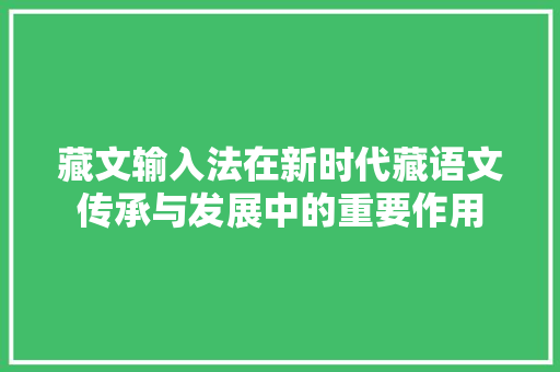 藏文输入法在新时代藏语文传承与发展中的重要作用 范文赏析