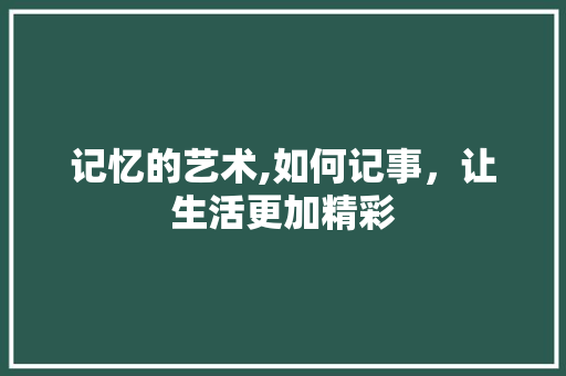 记忆的艺术,如何记事，让生活更加精彩