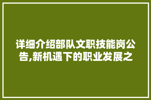 详细介绍部队文职技能岗公告,新机遇下的职业发展之路