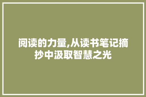 阅读的力量,从读书笔记摘抄中汲取智慧之光