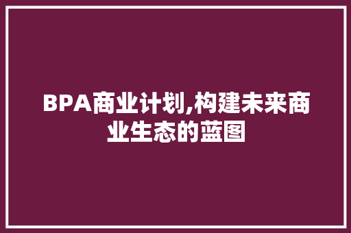 BPA商业计划,构建未来商业生态的蓝图