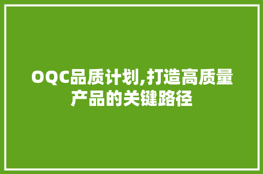 OQC品质计划,打造高质量产品的关键路径 词汇积累