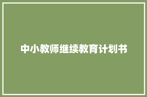 中小教师继续教育计划书