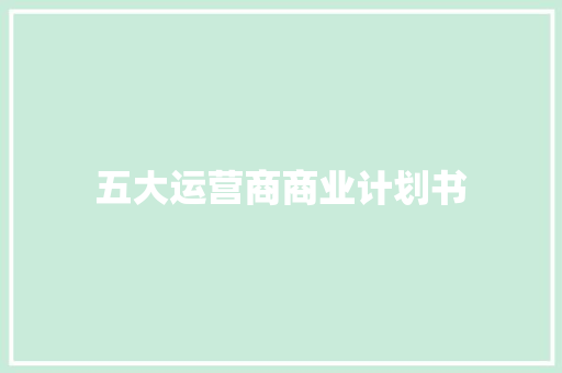 五大运营商商业计划书