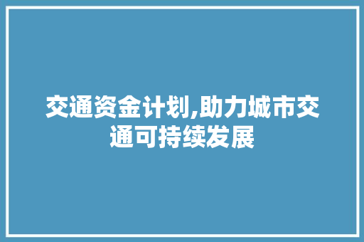 交通资金计划,助力城市交通可持续发展