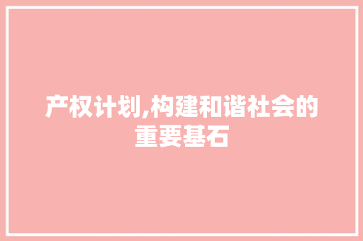 产权计划,构建和谐社会的重要基石