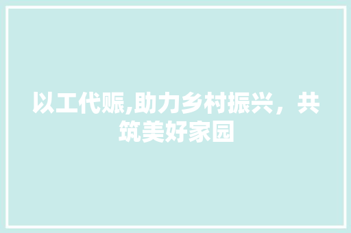 以工代赈,助力乡村振兴，共筑美好家园