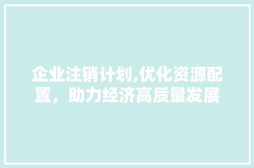 企业注销计划,优化资源配置，助力经济高质量发展