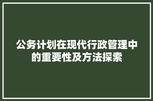 公务计划在现代行政管理中的重要性及方法探索