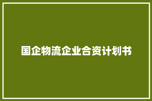 国企物流企业合资计划书 写作技巧