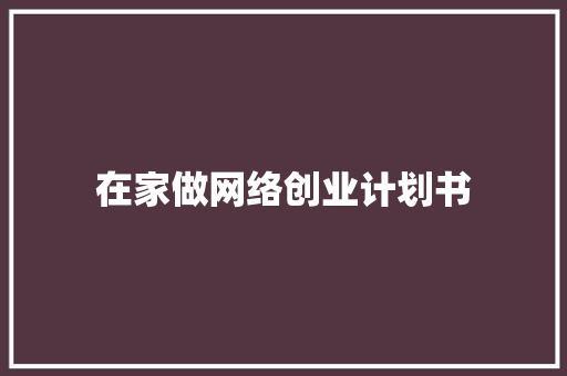 在家做网络创业计划书