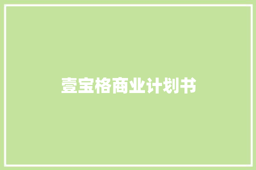 壹宝格商业计划书