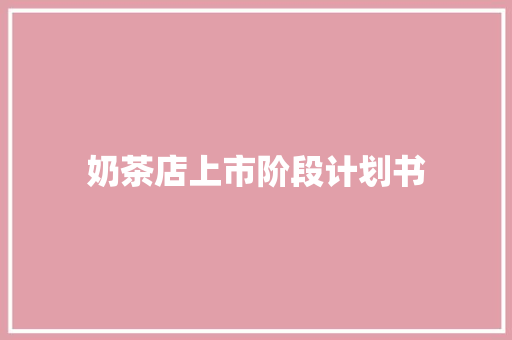 奶茶店上市阶段计划书