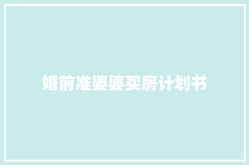 婚前准婆婆买房计划书