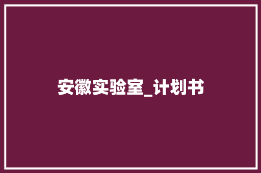 安徽实验室_计划书