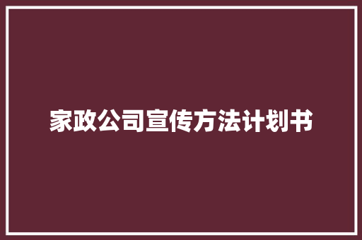 家政公司宣传方法计划书 写作技巧