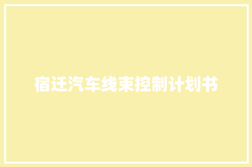 宿迁汽车线束控制计划书