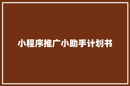 小程序推广小助手计划书