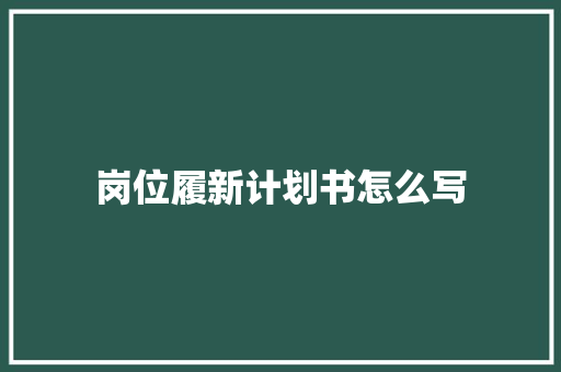 岗位履新计划书怎么写