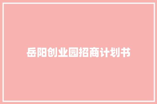 岳阳创业园招商计划书 写作技巧