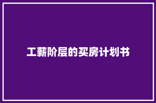 工薪阶层的买房计划书