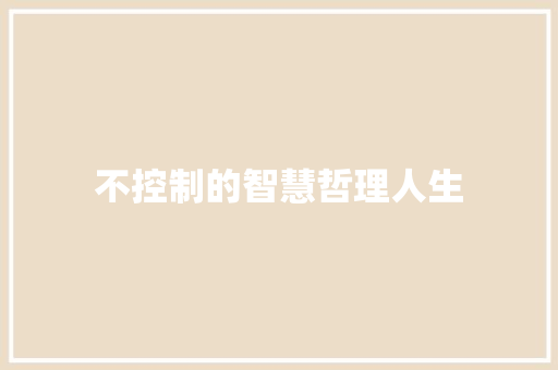 不控制的智慧哲理人生 报告写作