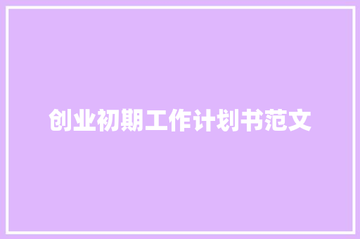 创业初期工作计划书范文
