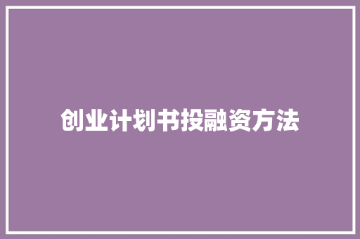 创业计划书投融资方法