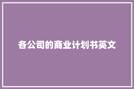各公司的商业计划书英文