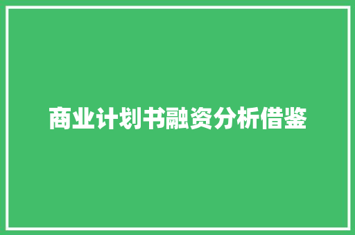 商业计划书融资分析借鉴