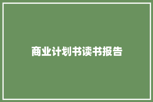 商业计划书读书报告