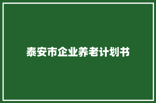 泰安市企业养老计划书