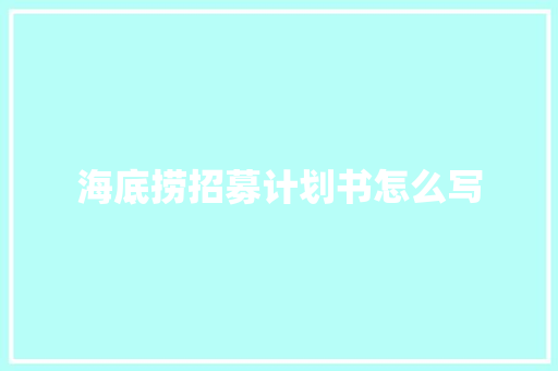 海底捞招募计划书怎么写