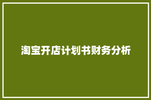 淘宝开店计划书财务分析