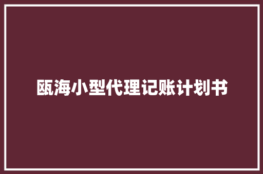 瓯海小型代理记账计划书