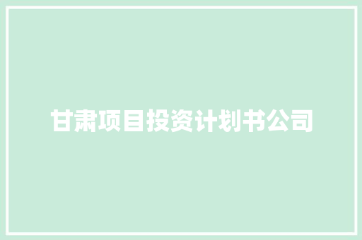甘肃项目投资计划书公司
