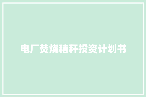 电厂焚烧秸秆投资计划书