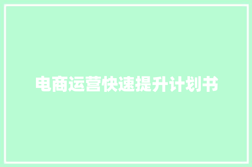 电商运营快速提升计划书