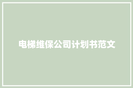 电梯维保公司计划书范文