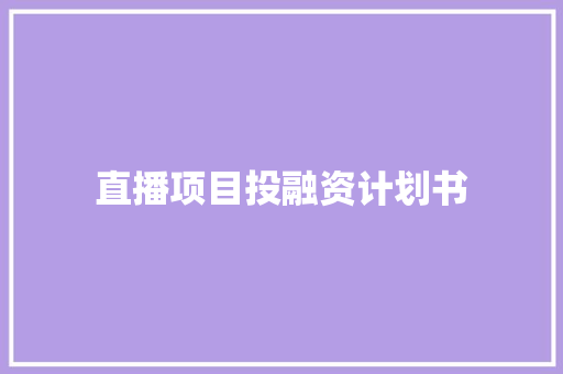 直播项目投融资计划书