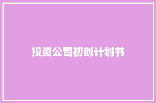 投资公司初创计划书