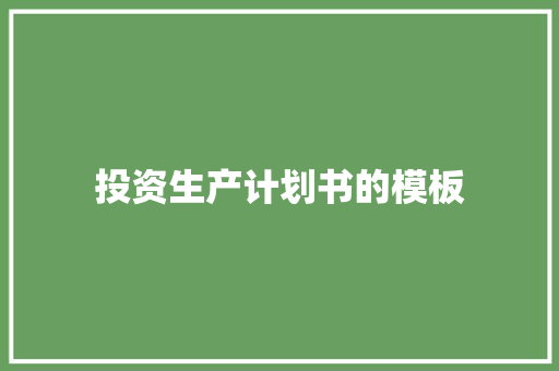 投资生产计划书的模板