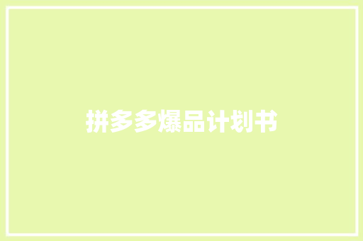 拼多多爆品计划书