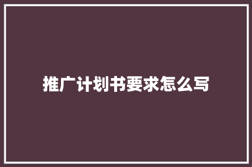 推广计划书要求怎么写