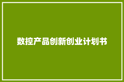 数控产品创新创业计划书
