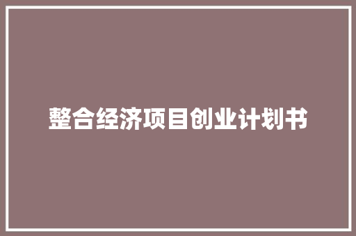 整合经济项目创业计划书