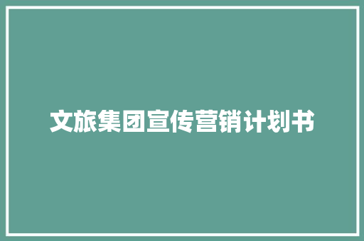 文旅集团宣传营销计划书