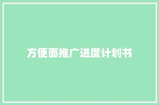 方便面推广进度计划书
