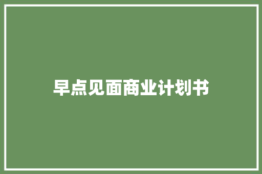 早点见面商业计划书